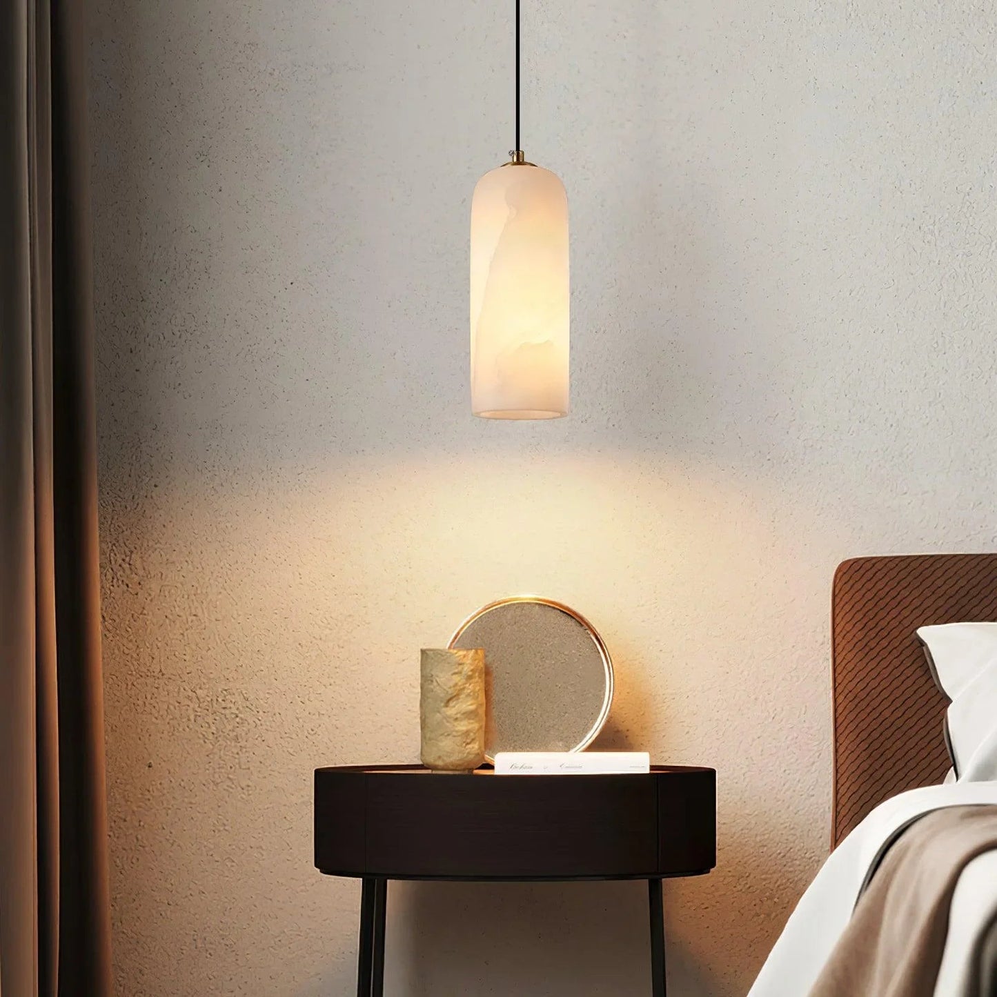 Hanglamp Minimalistisch met Alabasten Cilinderkap en Messing Fitting