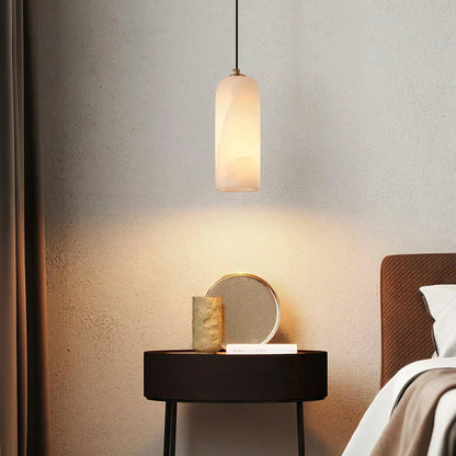 Hanglamp Minimalistisch met Alabasten Cilinderkap en Messing Fitting