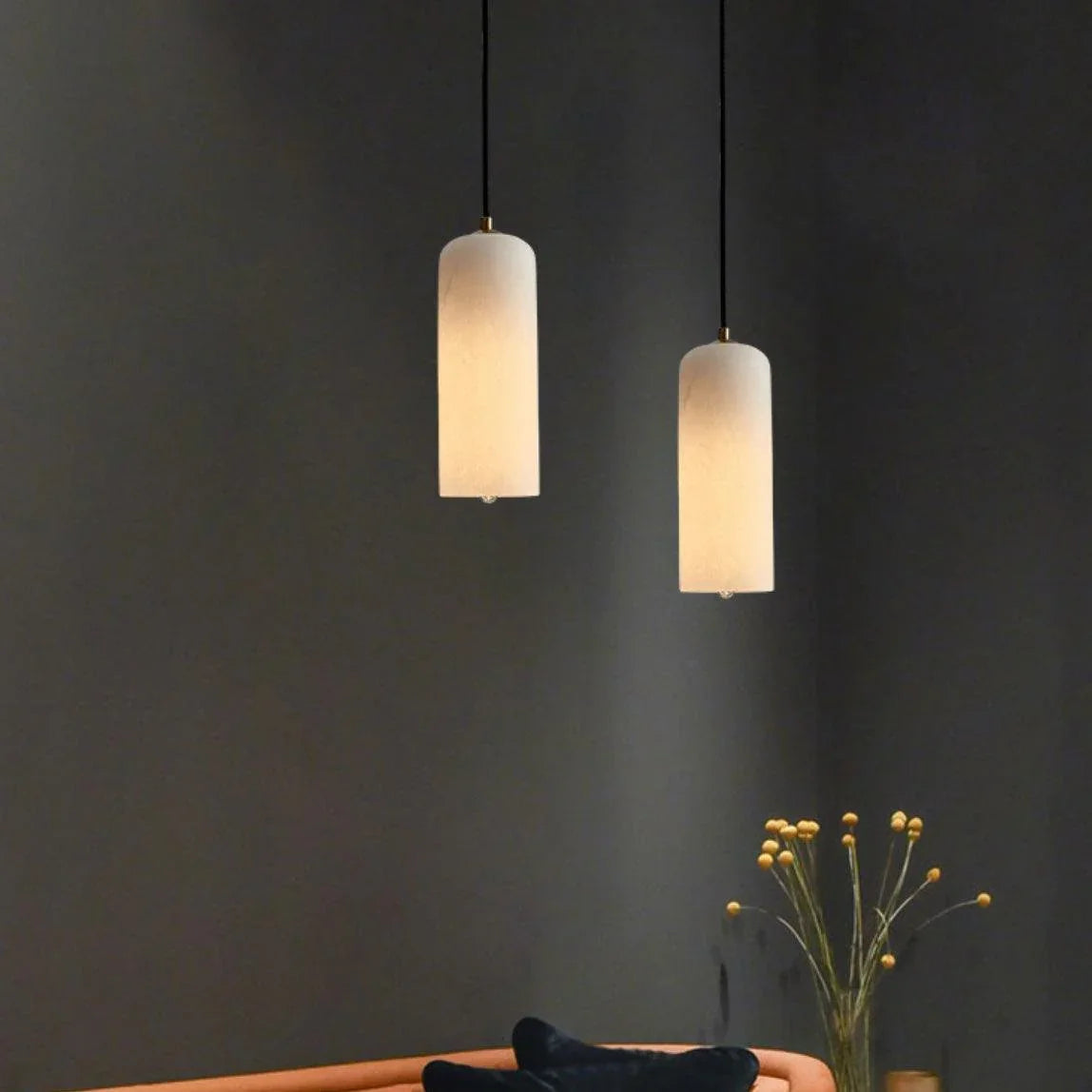 Hanglamp Minimalistisch met Alabasten Cilinderkap en Messing Fitting