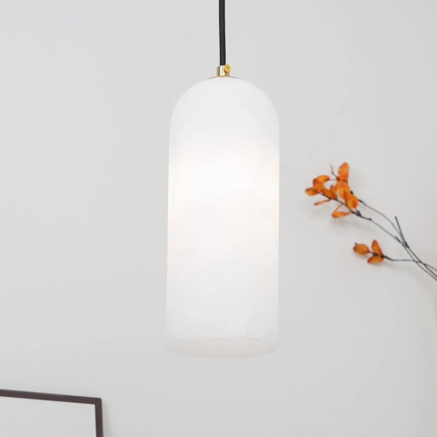 Hanglamp Minimalistisch met Alabasten Cilinderkap en Messing Fitting