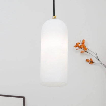 Hanglamp Minimalistisch met Alabasten Cilinderkap en Messing Fitting