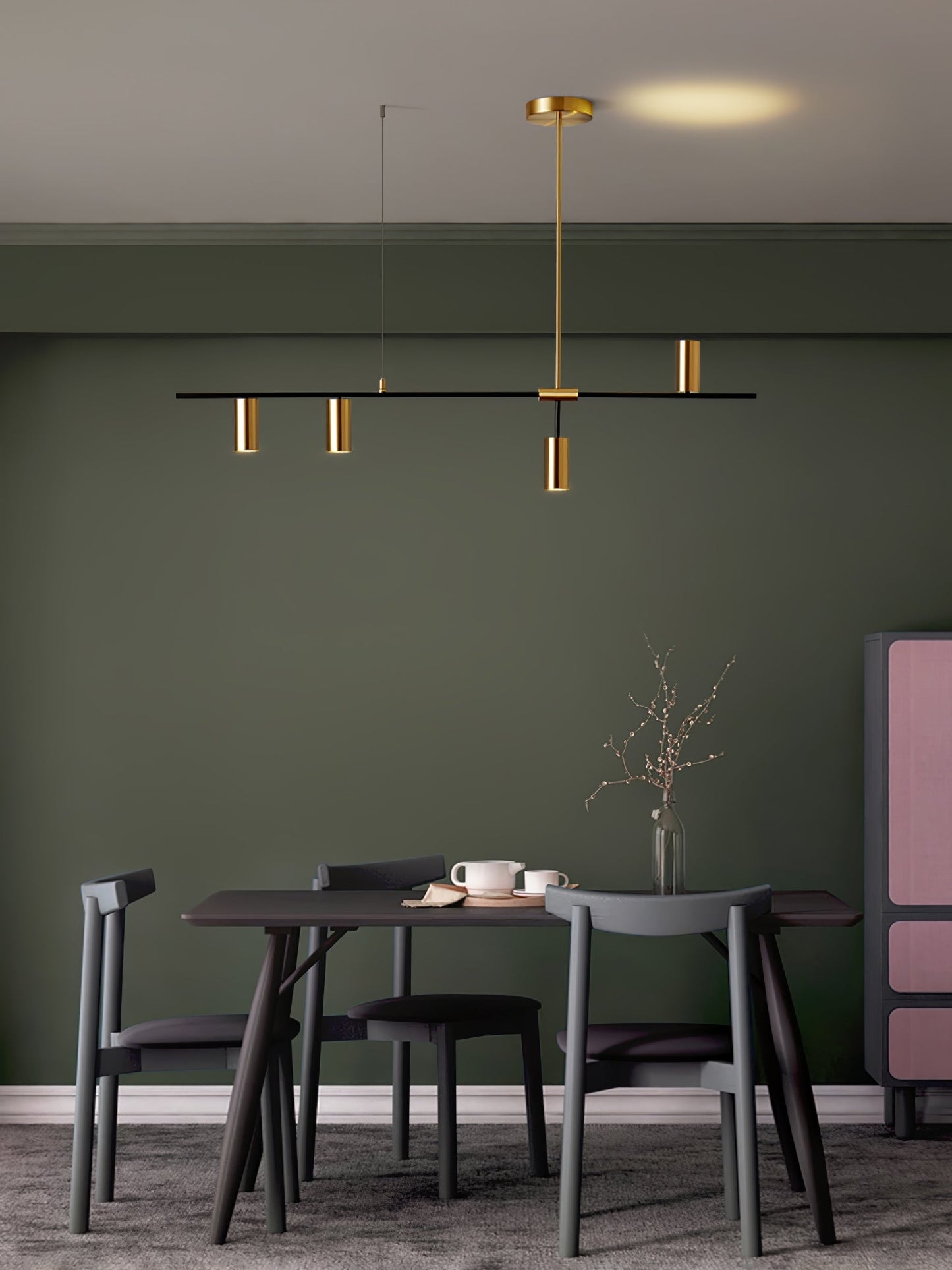Hanglamp Minimalistisch met Cilindervormige Spots en Horizontale Rail