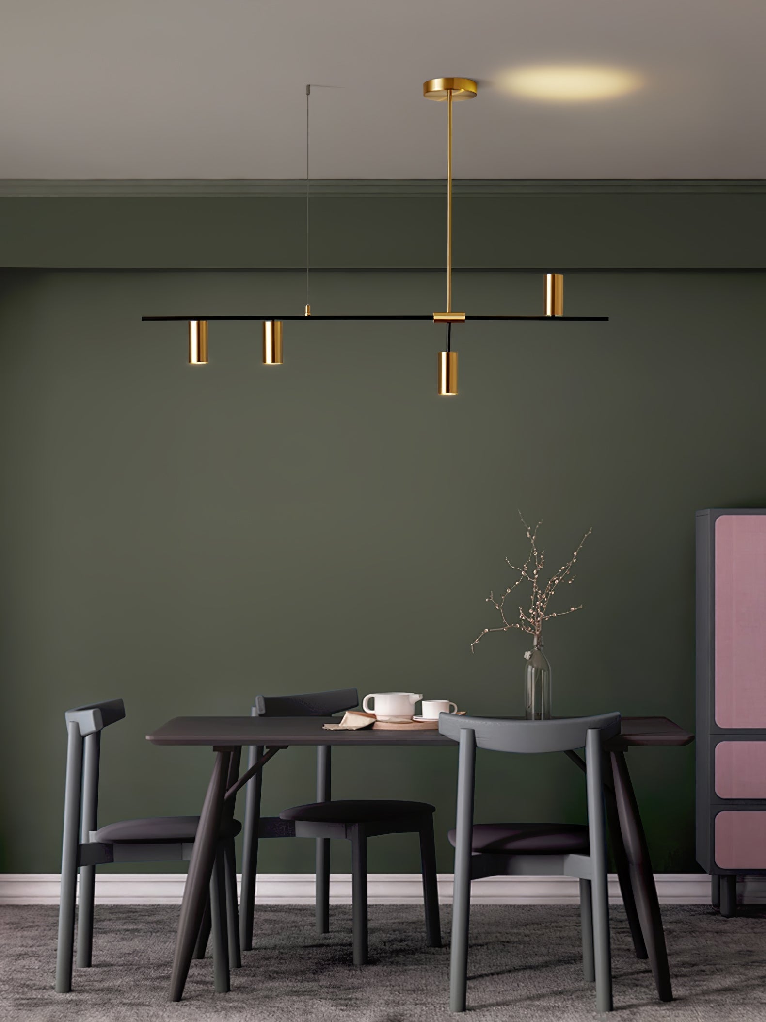 Hanglamp Minimalistisch met Cilindervormige Spots en Horizontale Rail