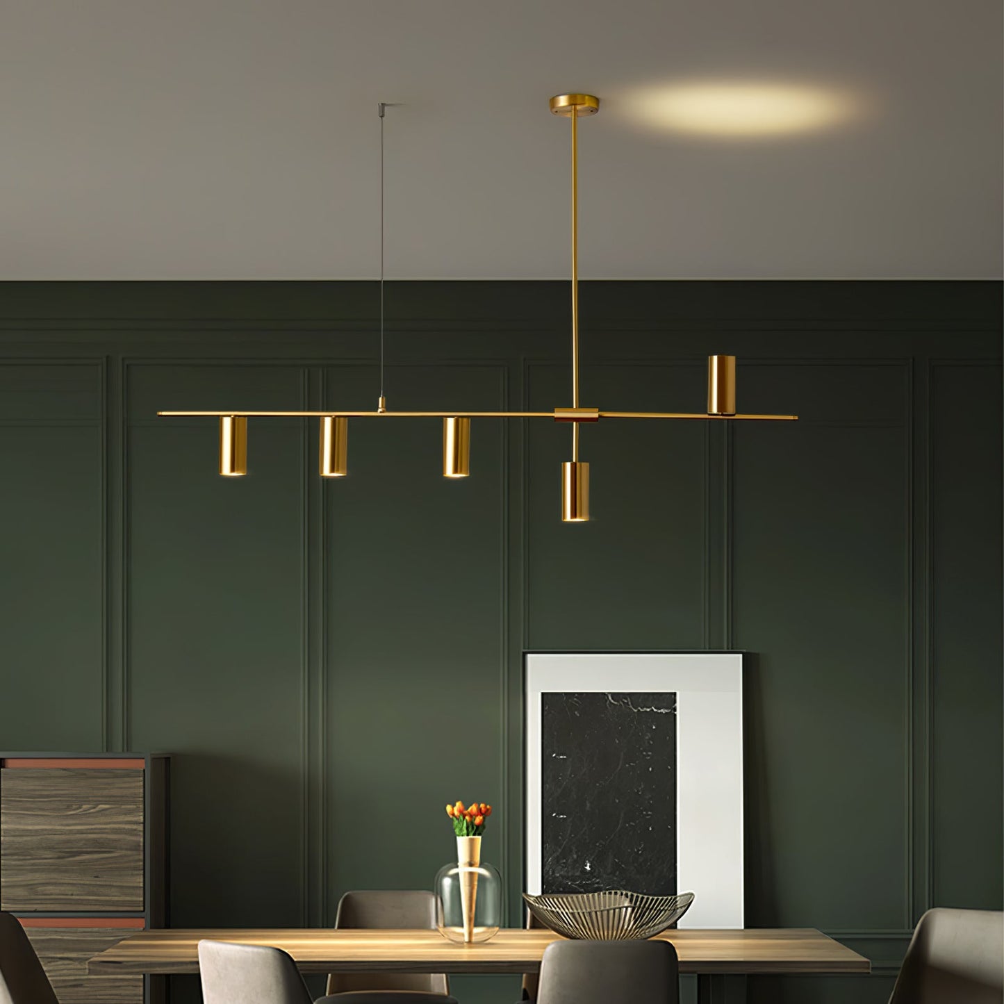 Hanglamp Minimalistisch met Cilindervormige Spots en Horizontale Rail