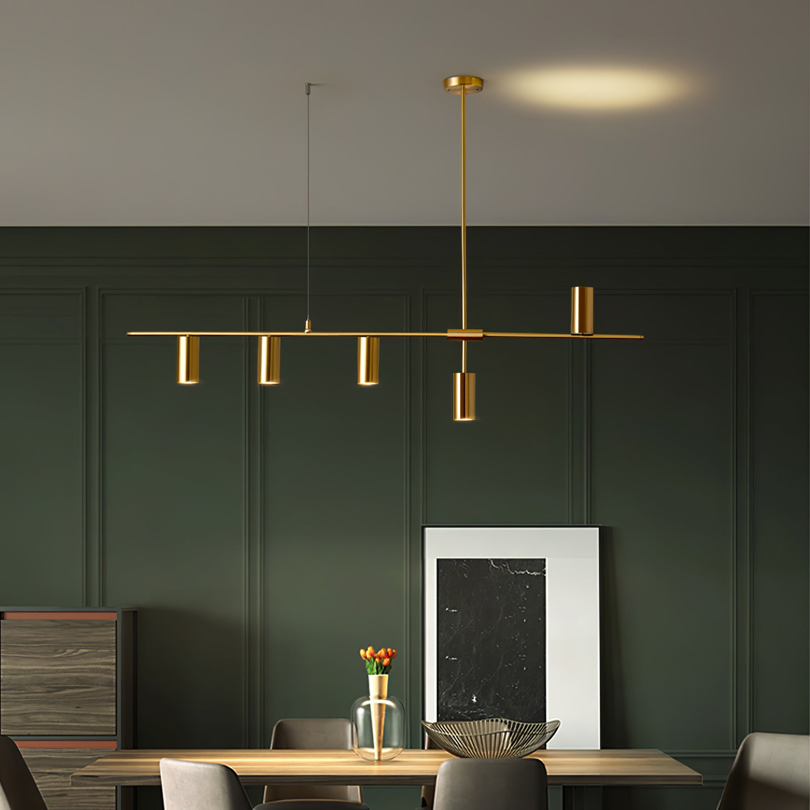 Hanglamp Minimalistisch met Cilindervormige Spots en Horizontale Rail
