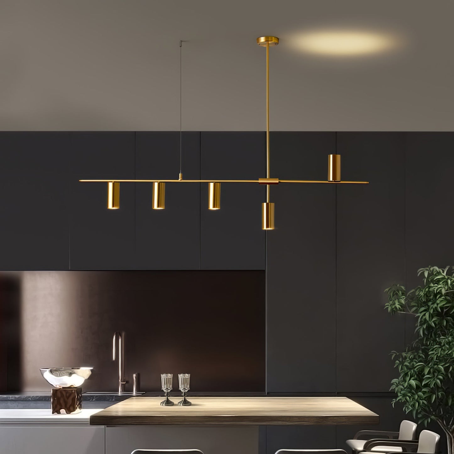 Hanglamp Minimalistisch met Cilindervormige Spots en Horizontale Rail