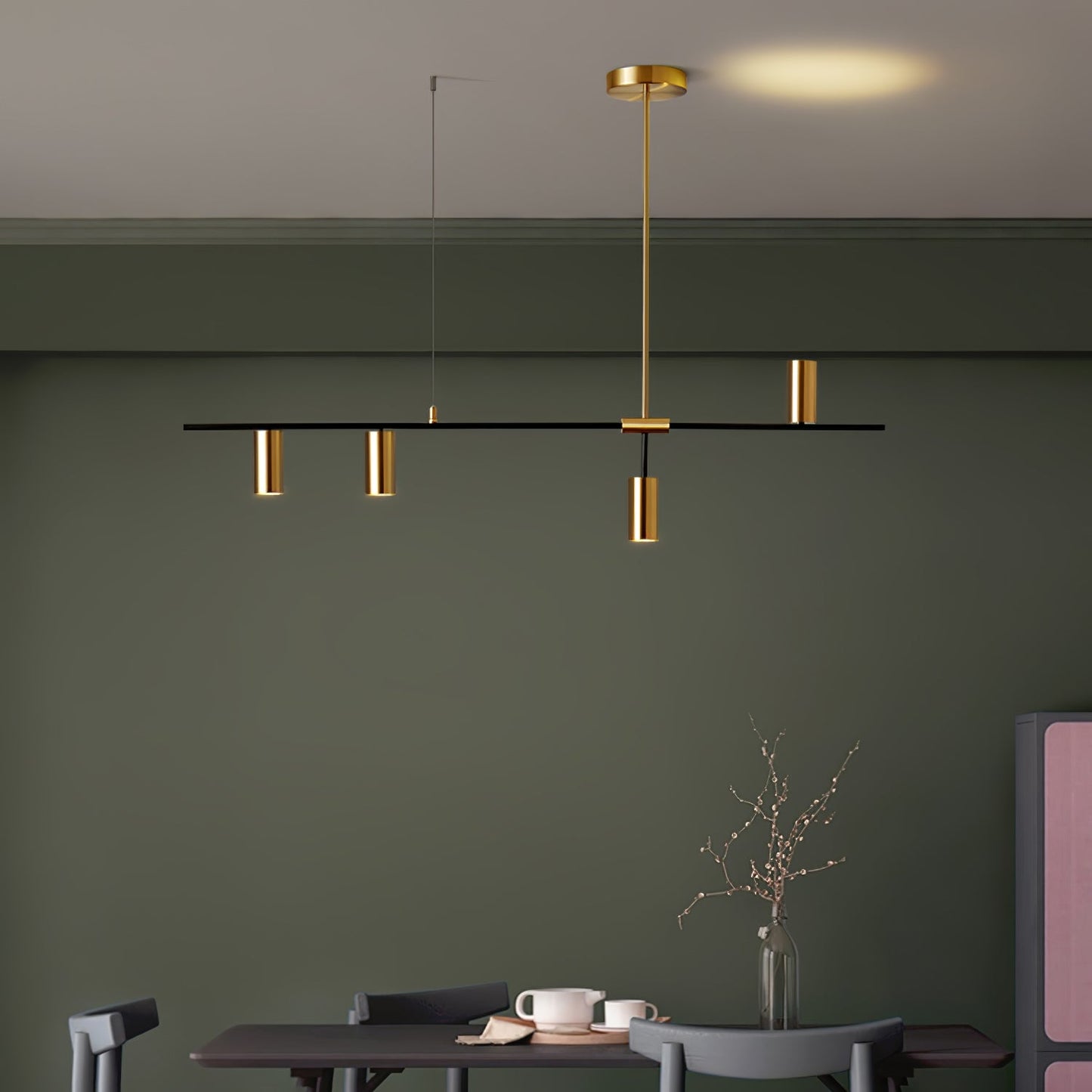 Hanglamp Minimalistisch met Cilindervormige Spots en Horizontale Rail