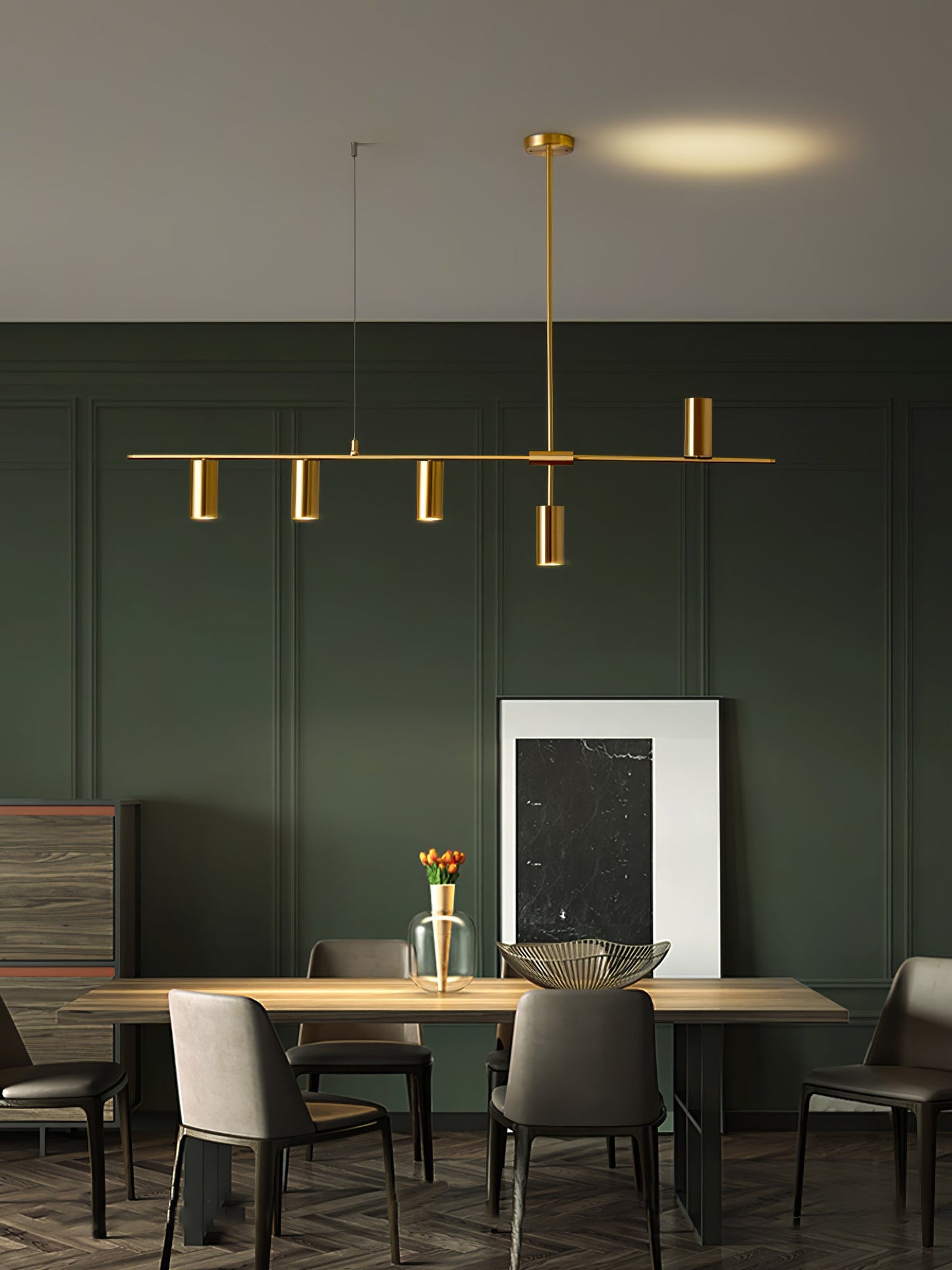 Hanglamp Minimalistisch met Cilindervormige Spots en Horizontale Rail