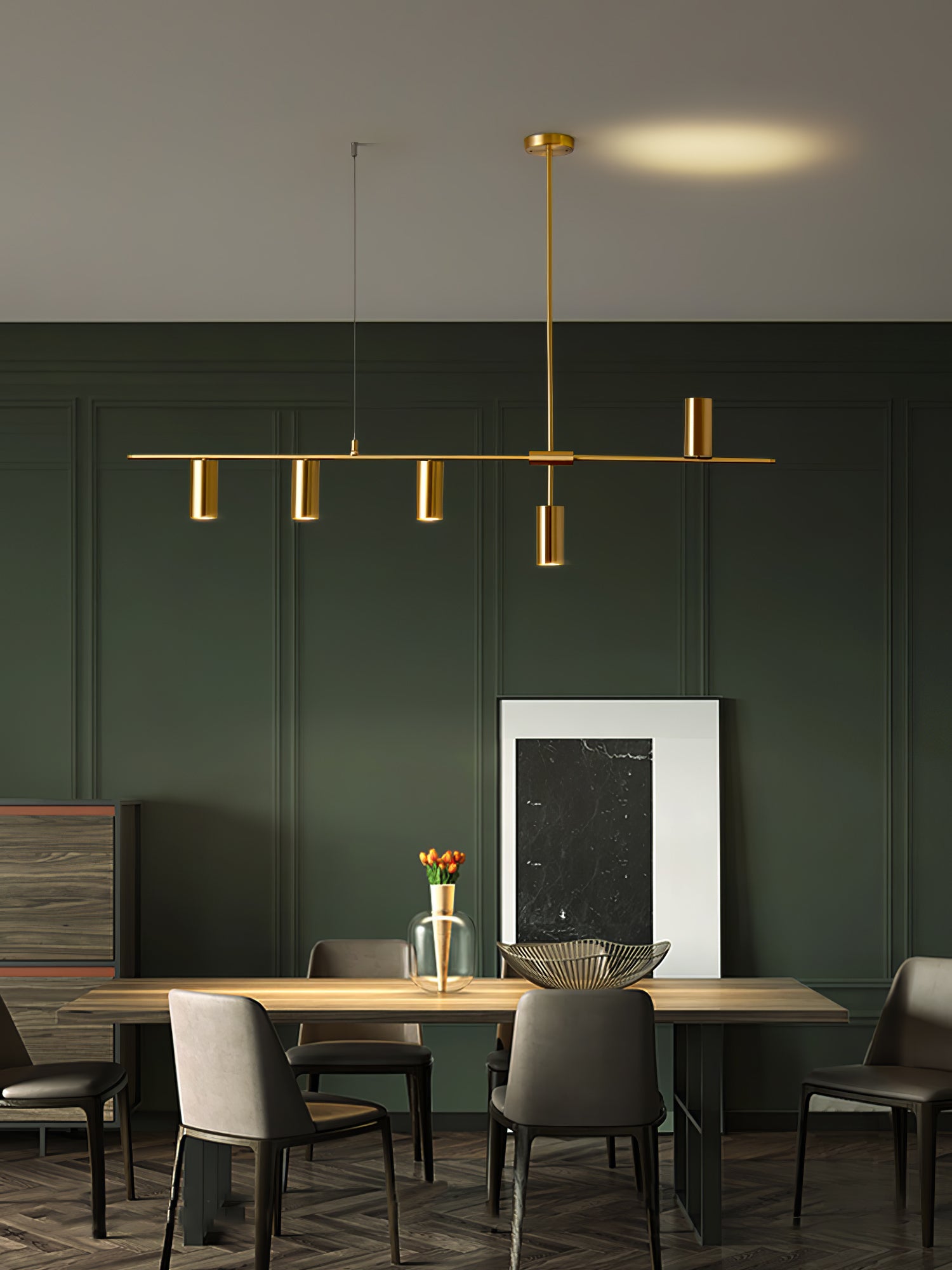 Hanglamp Minimalistisch met Cilindervormige Spots en Horizontale Rail