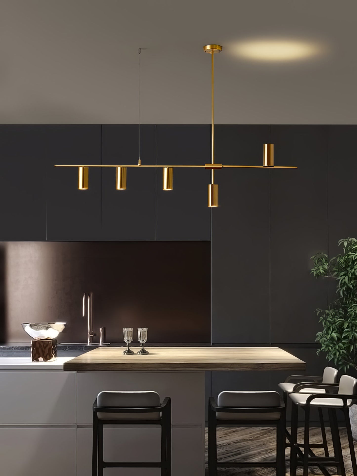 Hanglamp Minimalistisch met Cilindervormige Spots en Horizontale Rail