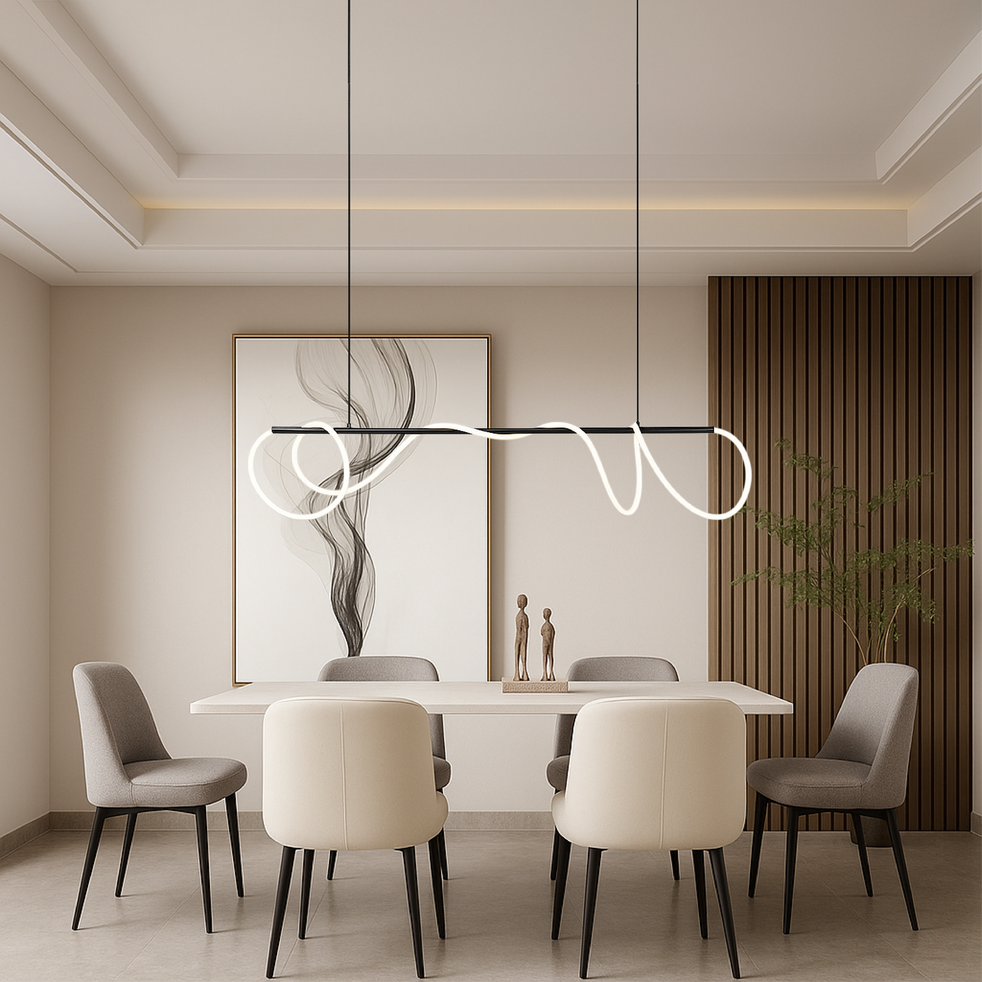 Hanglamp Minimalistisch met Golvende LED Lichtslang en Verstelbare Hoogte