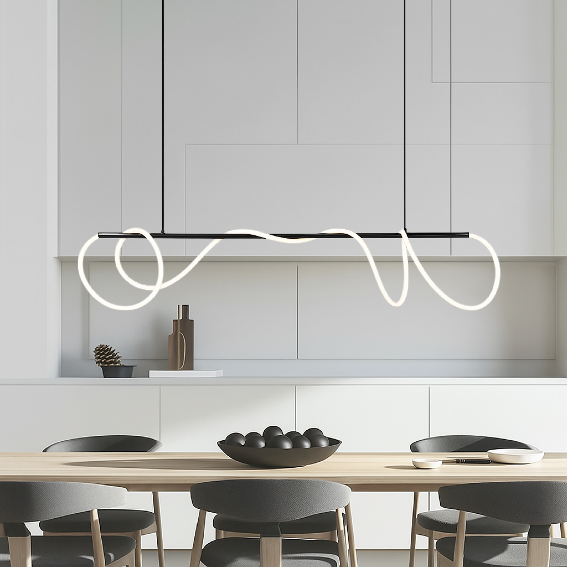 Hanglamp Minimalistisch met Golvende LED Lichtslang en Verstelbare Hoogte