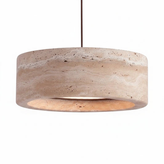 Hanglamp Minimalistisch met Ronde Travertine Kap en Verstelbare Hoogte