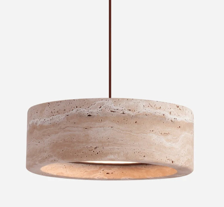 Hanglamp Minimalistisch met Ronde Travertine Kap en Verstelbare Hoogte