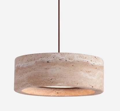 Hanglamp Minimalistisch met Ronde Travertine Kap en Verstelbare Hoogte