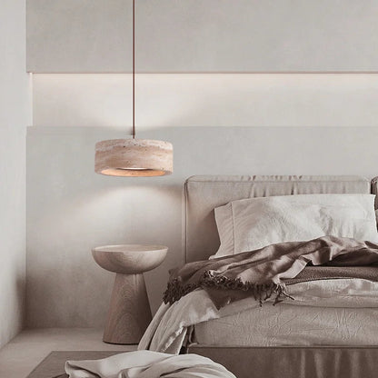Hanglamp Minimalistisch met Ronde Travertine Kap en Verstelbare Hoogte
