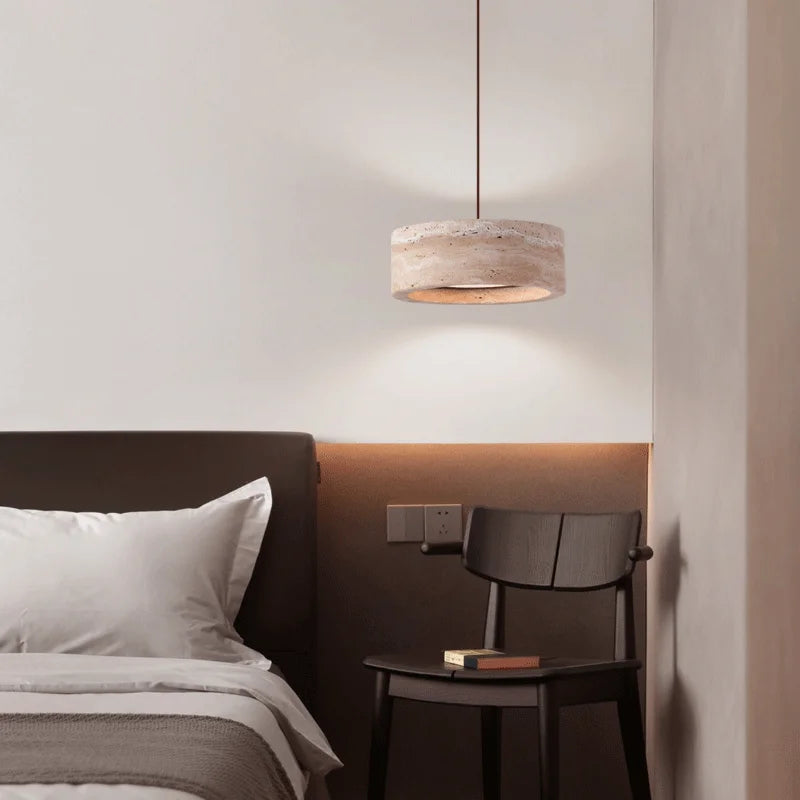 Hanglamp Minimalistisch met Ronde Travertine Kap en Verstelbare Hoogte ##POS:6##