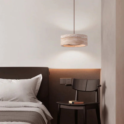 Hanglamp Minimalistisch met Ronde Travertine Kap en Verstelbare Hoogte ##POS:6##