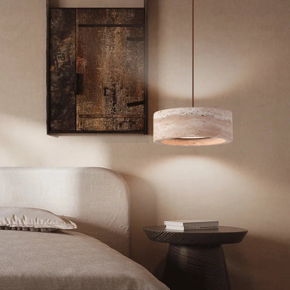 Hanglamp Minimalistisch met Ronde Travertine Kap en Verstelbare Hoogte