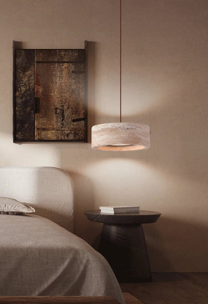 Hanglamp Minimalistisch met Ronde Travertine Kap en Verstelbare Hoogte
