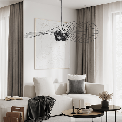 Hanglamp Minimalistisch met Strooien Hoed Design en Draadframe