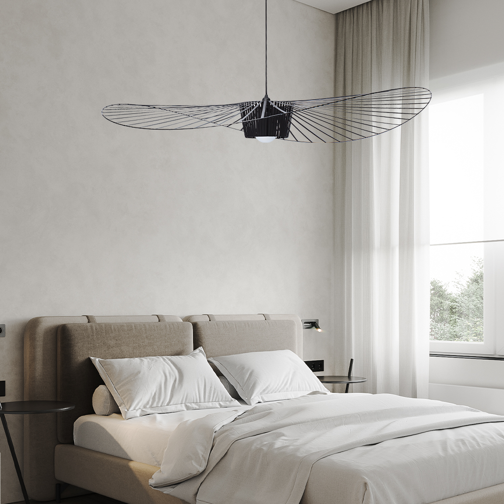 Hanglamp Minimalistisch met Strooien Hoed Design en Draadframe