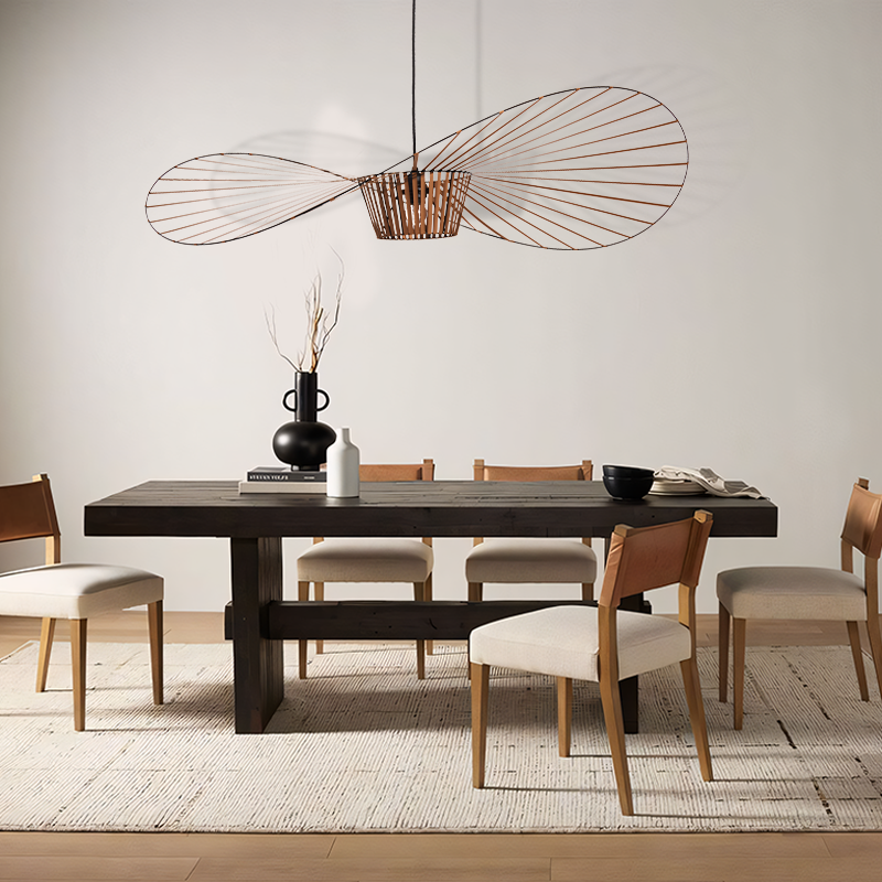Hanglamp Minimalistisch met Strooien Hoed Design en Draadframe