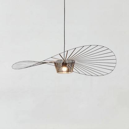 Hanglamp Minimalistisch met Strooien Hoed Design en Draadframe