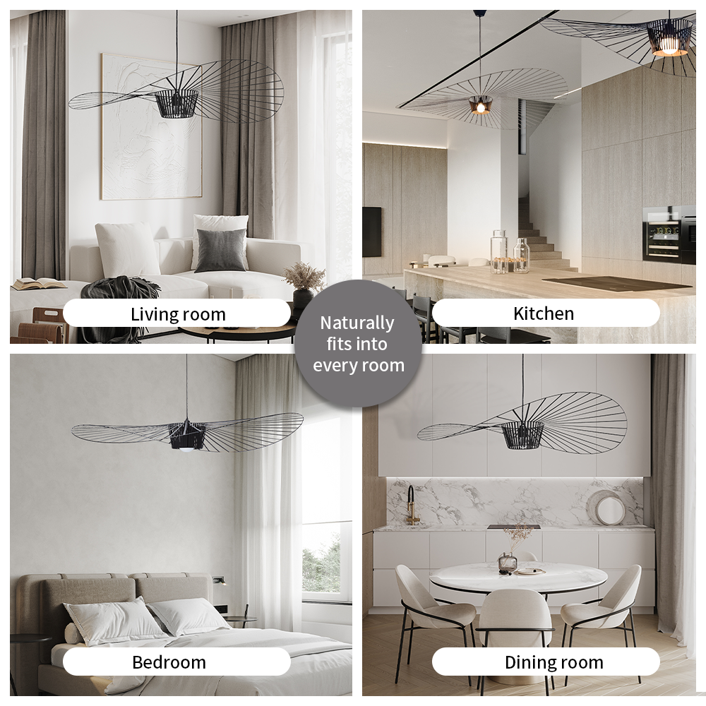 Hanglamp Minimalistisch met Strooien Hoed Design en Draadframe
