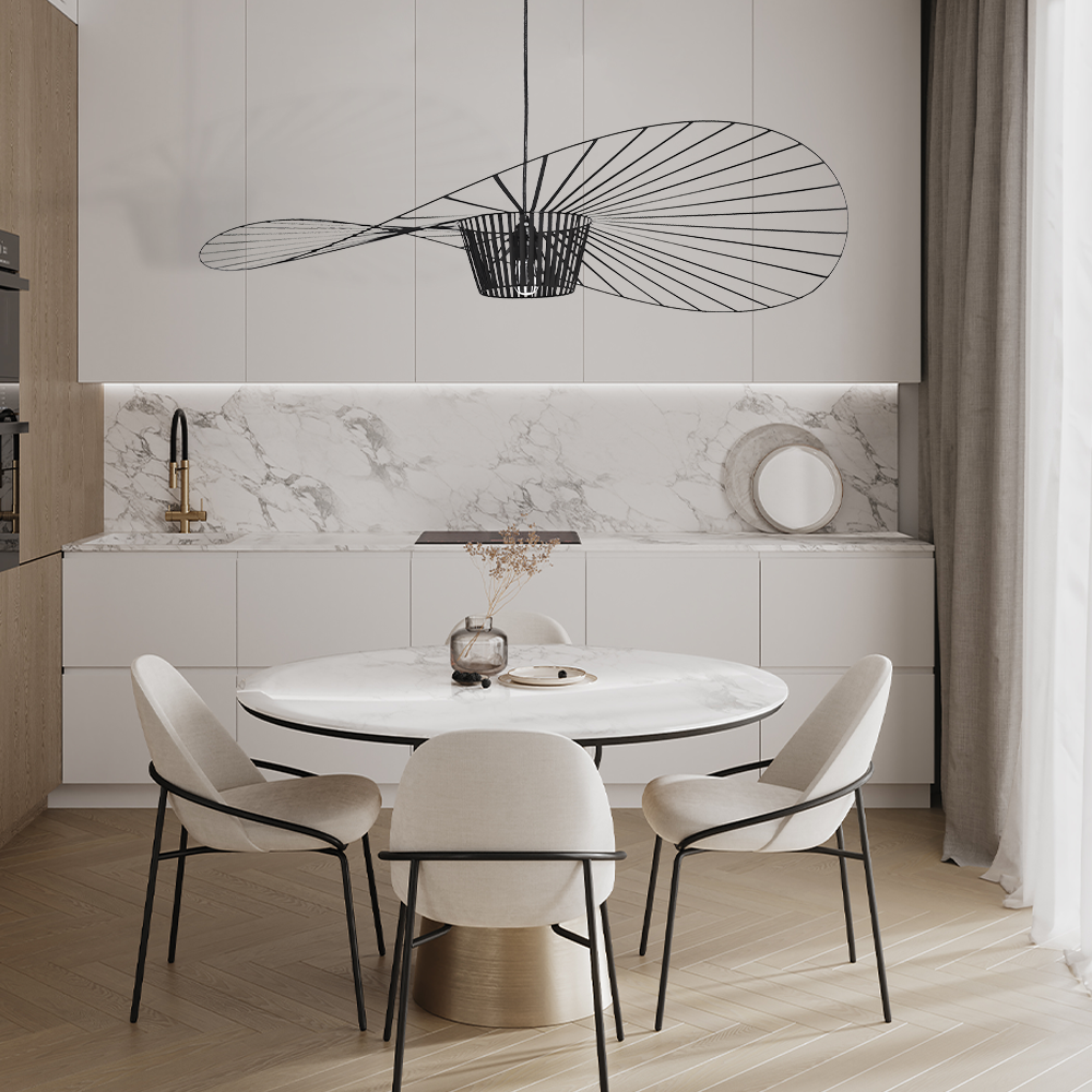 Hanglamp Minimalistisch met Strooien Hoed Design en Draadframe