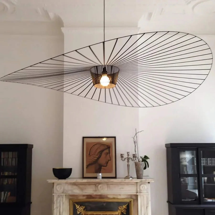 Hanglamp Minimalistisch met Strooien Hoed Design en Draadframe