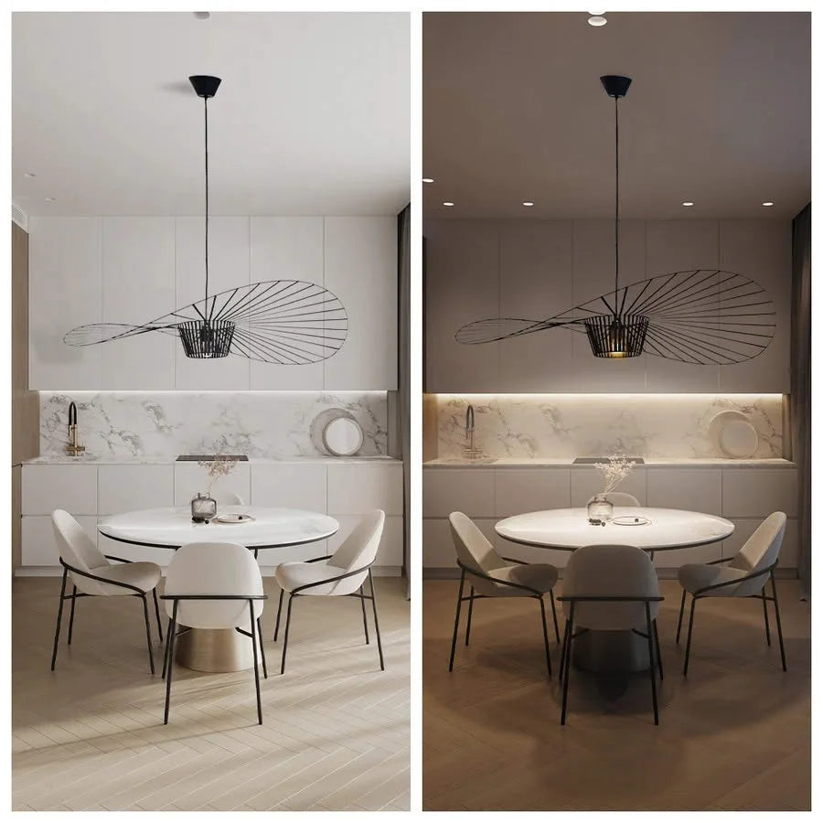 Hanglamp Minimalistisch met Strooien Hoed Design en Draadframe
