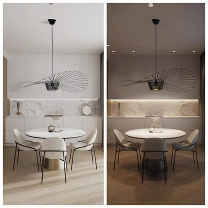 Hanglamp Minimalistisch met Strooien Hoed Design en Draadframe