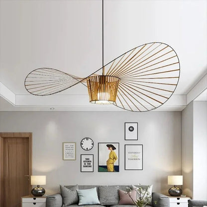 Hanglamp Minimalistisch met Strooien Hoed Design en Draadframe