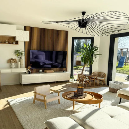 Hanglamp Minimalistisch met Strooien Hoed Design en Draadframe