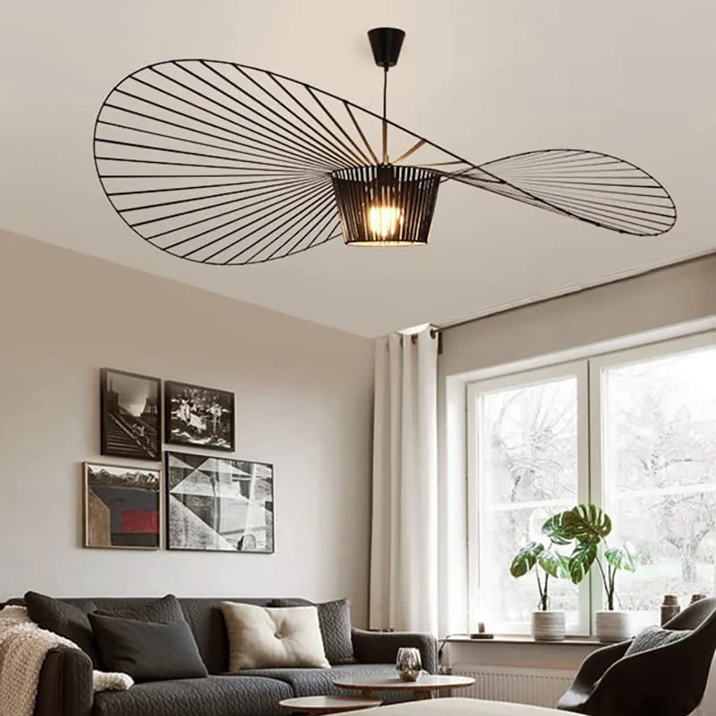 Hanglamp Minimalistisch met Strooien Hoed Design en Draadframe