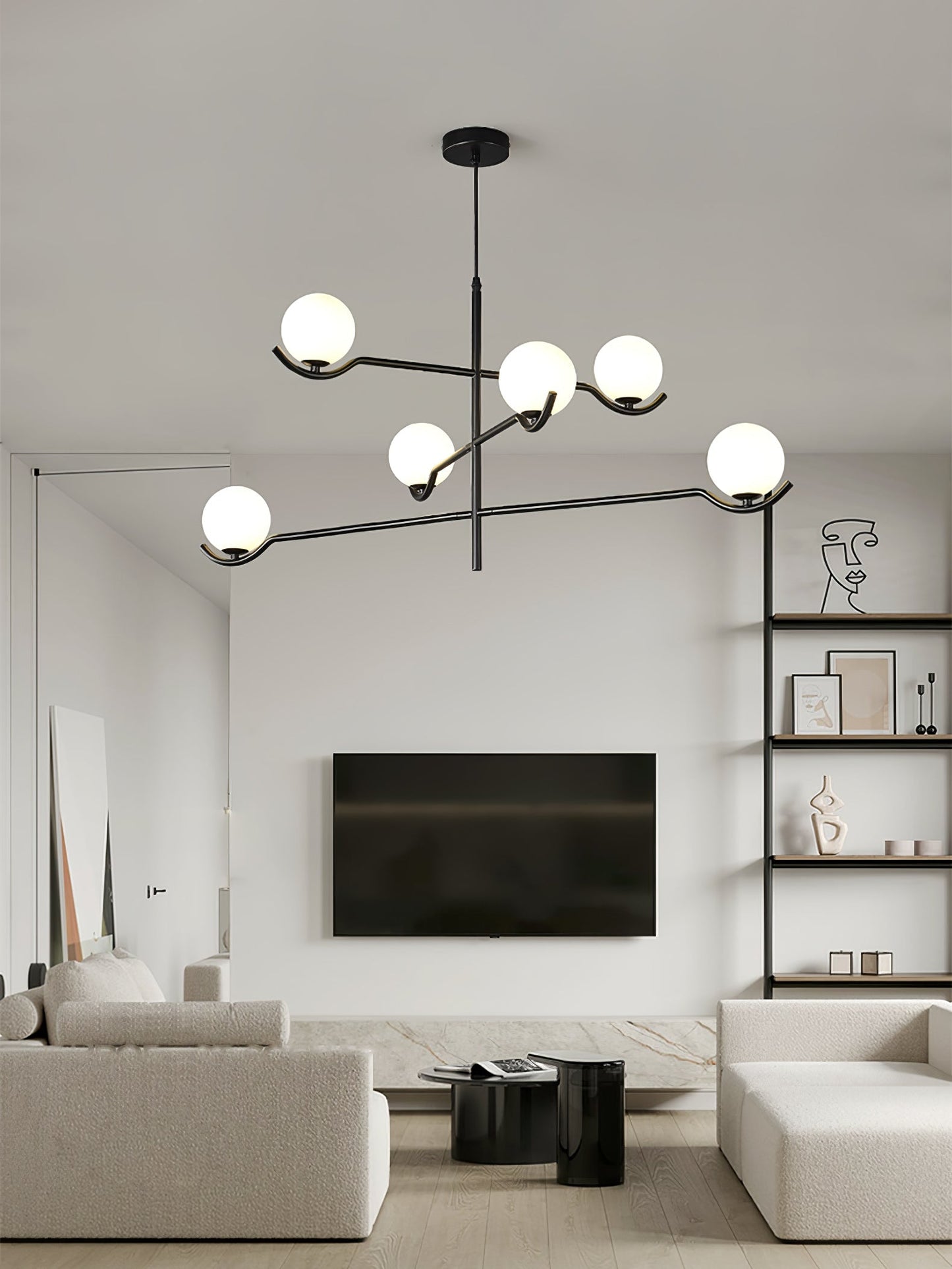 Hanglamp Modern Asymmetrisch met Opaalwitte Glazen Bollen