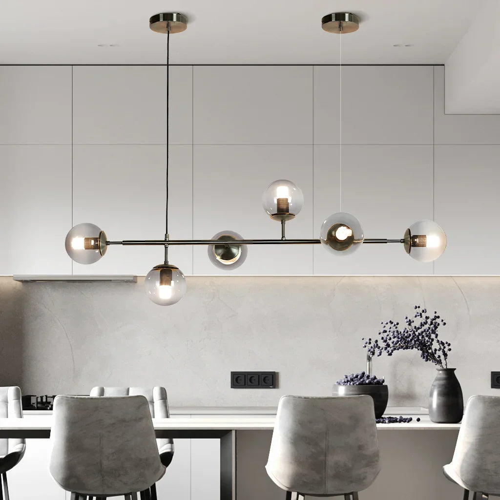 Hanglamp Modern met 6 Glazen Bollen en Verstelbare Hoogte