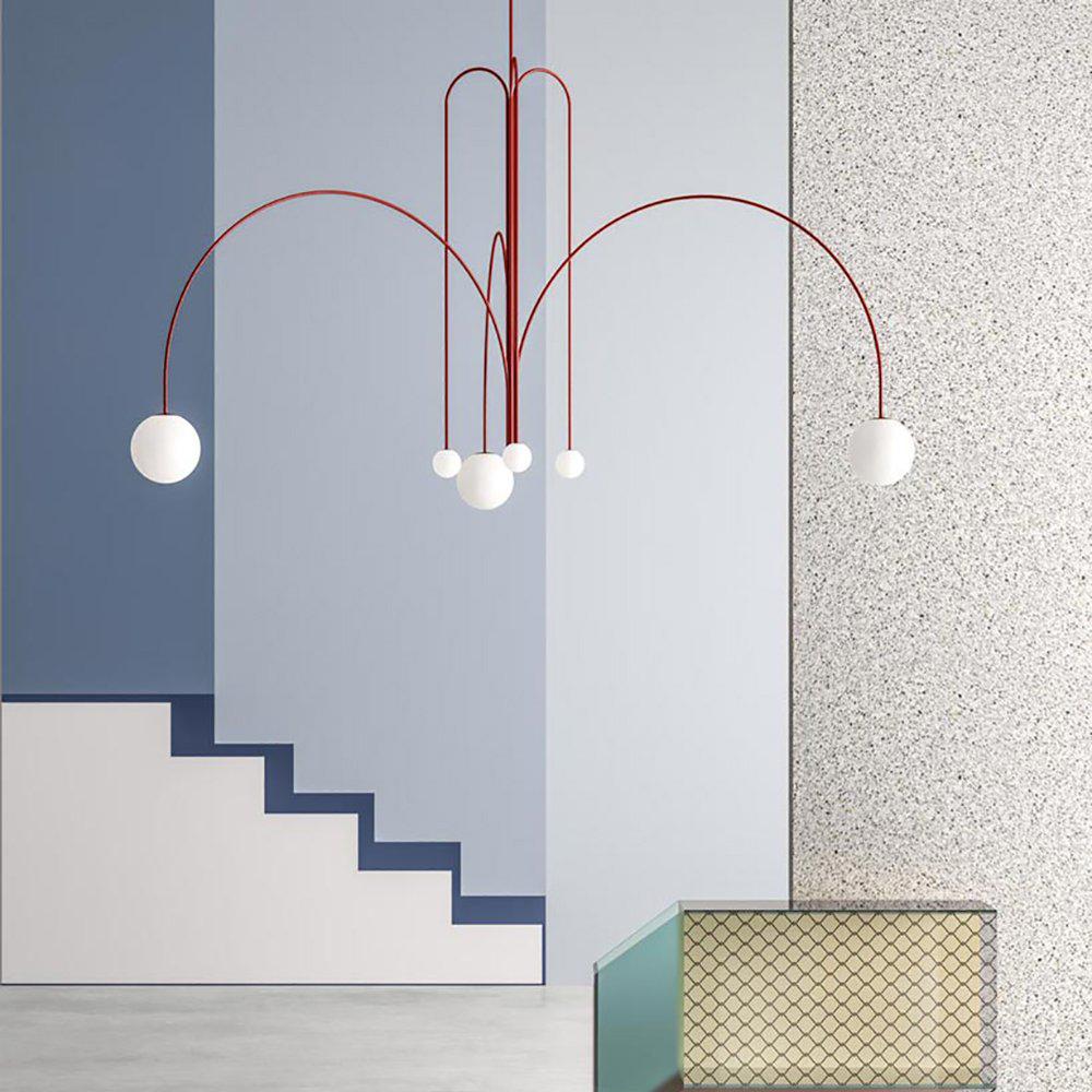 Hanglamp Modern met Boogvormige Armen en Glazen Bollen voor 6 Lichtpunten