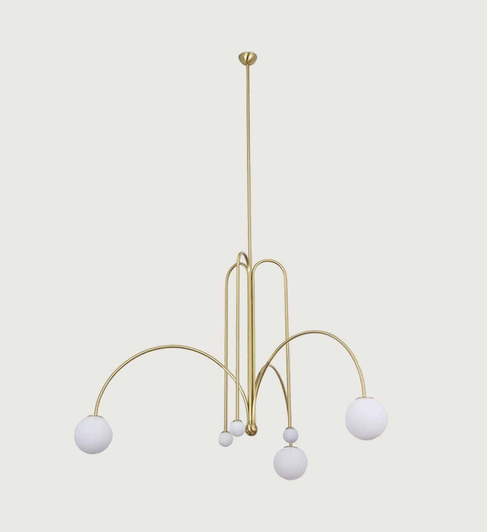 Hanglamp Modern met Boogvormige Armen en Glazen Bollen voor 6 Lichtpunten
