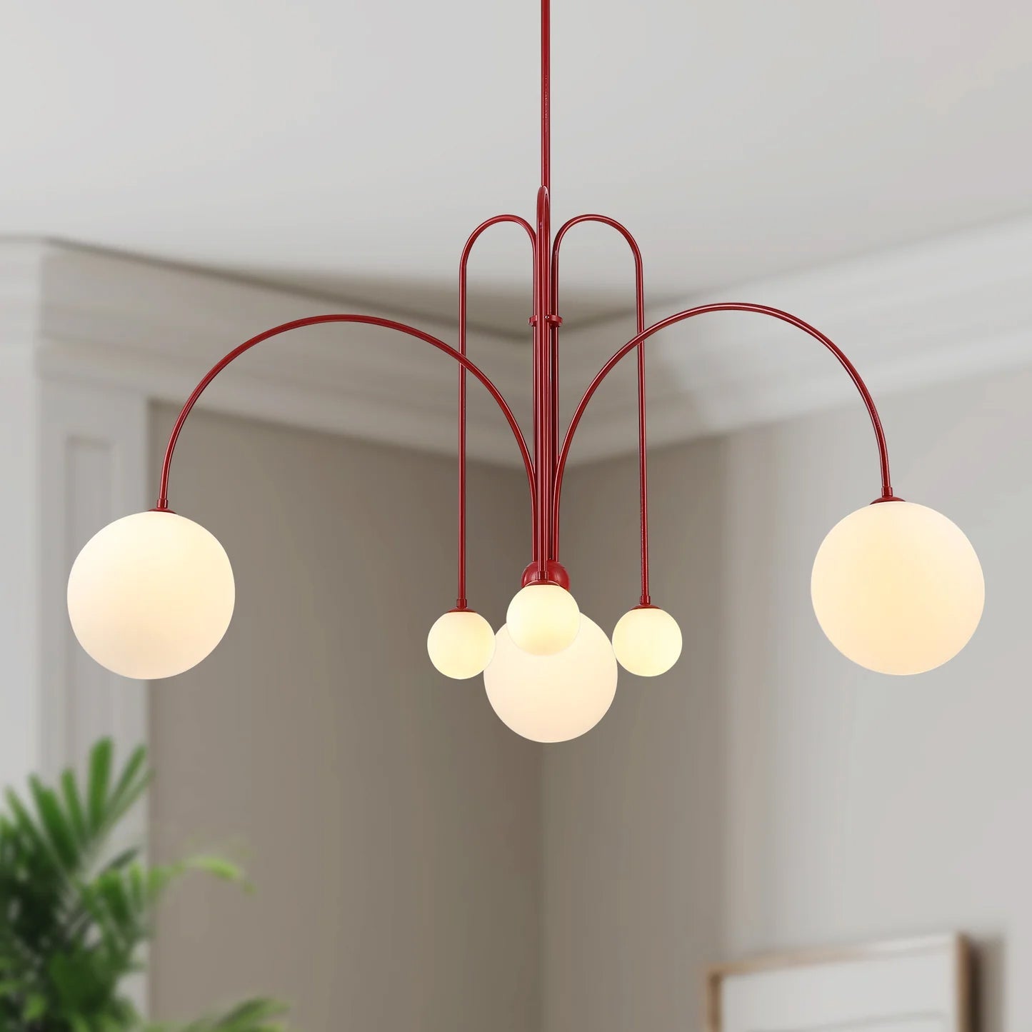 Hanglamp Modern met Boogvormige Armen en Glazen Bollen voor 6 Lichtpunten