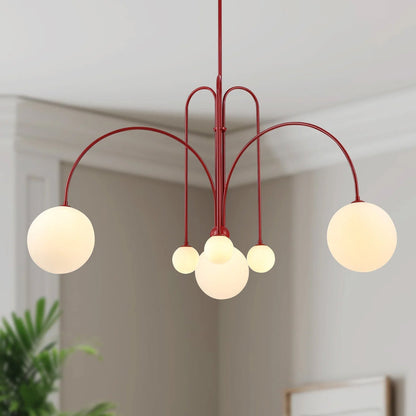 Hanglamp Modern met Boogvormige Armen en Glazen Bollen voor 6 Lichtpunten