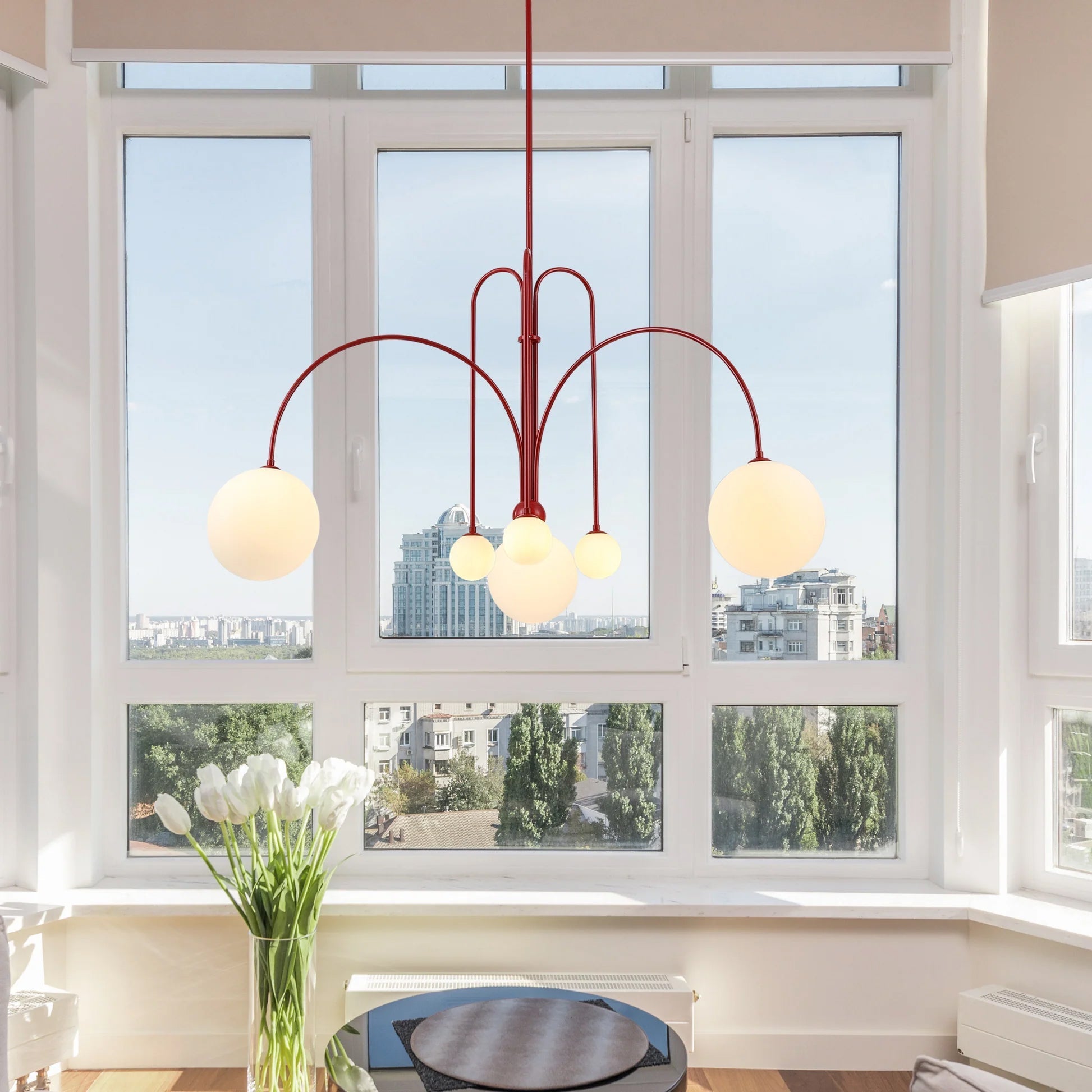 Hanglamp Modern met Boogvormige Armen en Glazen Bollen voor 6 Lichtpunten
