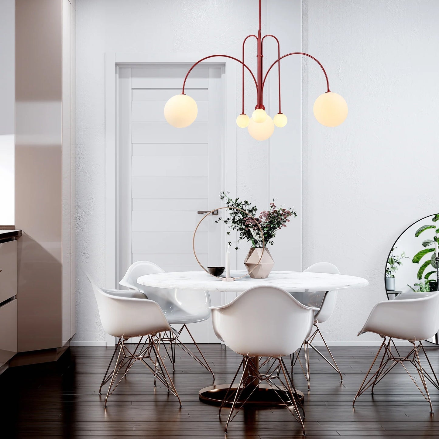 Hanglamp Modern met Boogvormige Armen en Glazen Bollen voor 6 Lichtpunten