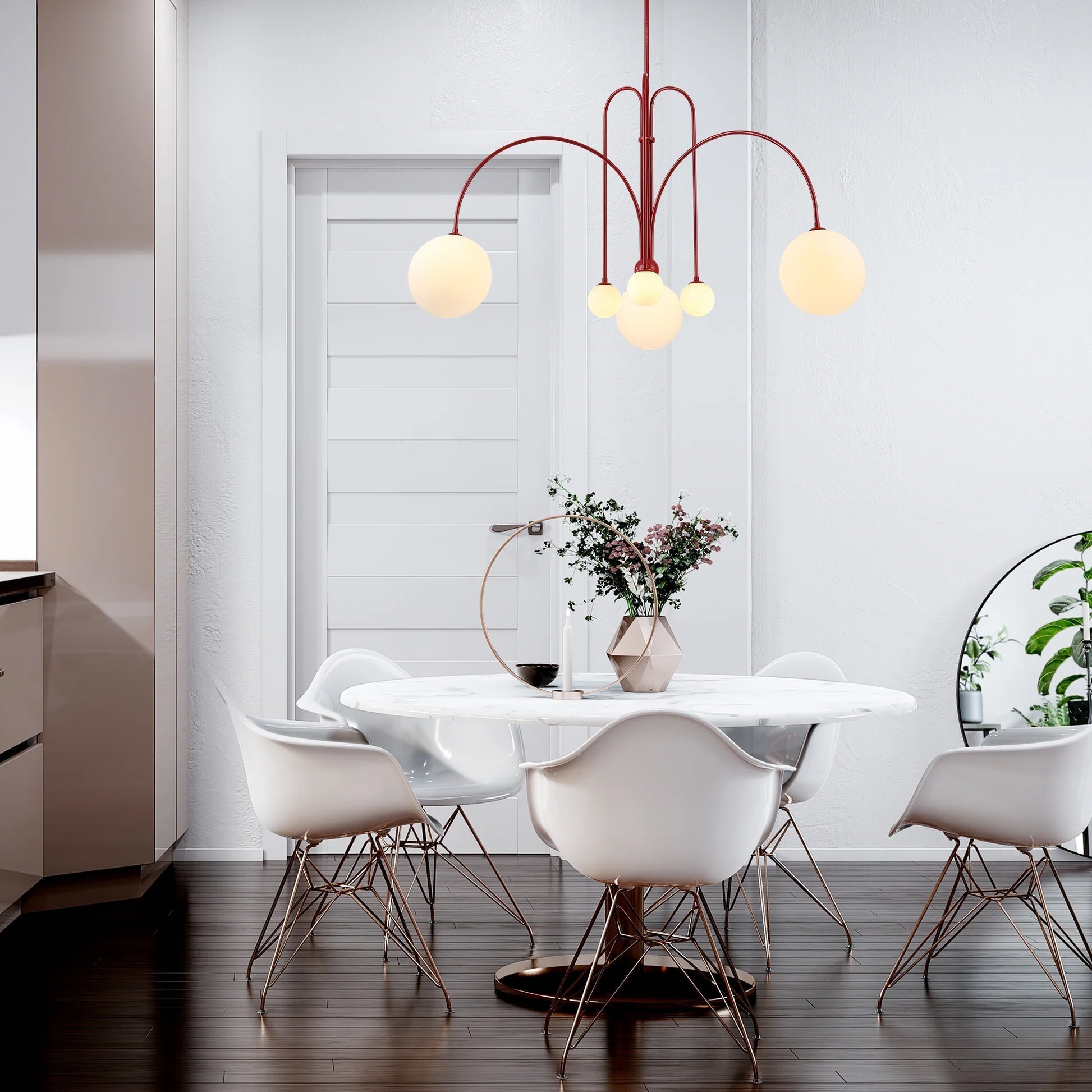 Hanglamp Modern met Boogvormige Armen en Glazen Bollen voor 6 Lichtpunten