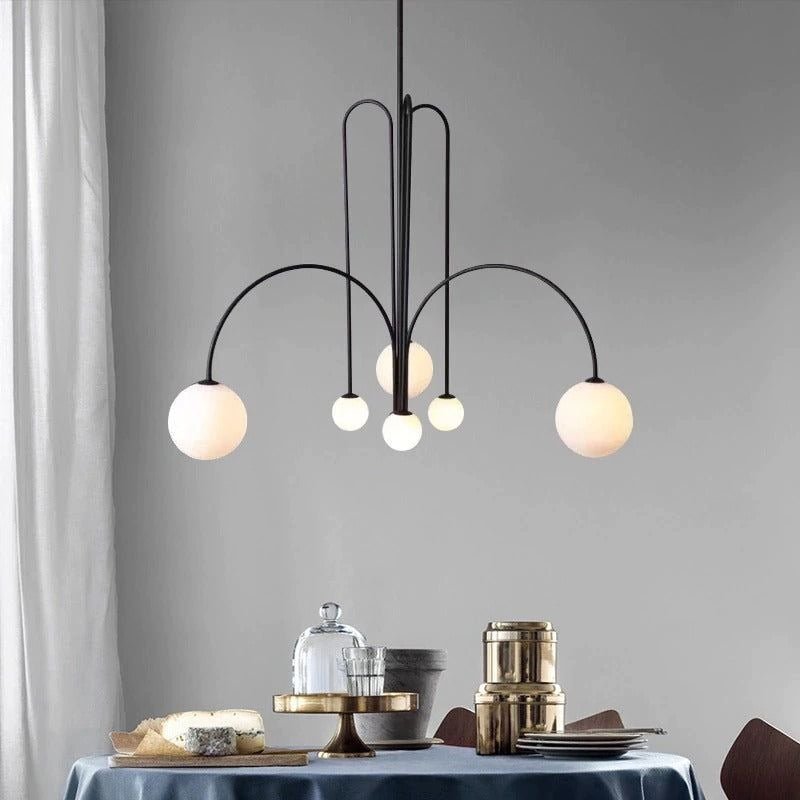 Hanglamp Modern met Boogvormige Armen en Glazen Bollen voor 6 Lichtpunten