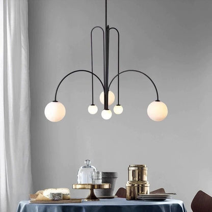 Hanglamp Modern met Boogvormige Armen en Glazen Bollen voor 6 Lichtpunten