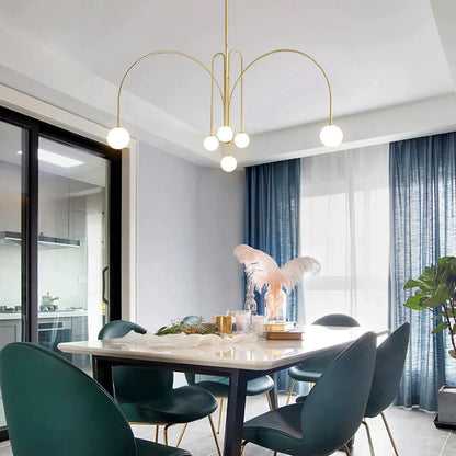Hanglamp Modern met Boogvormige Armen en Glazen Bollen voor 6 Lichtpunten