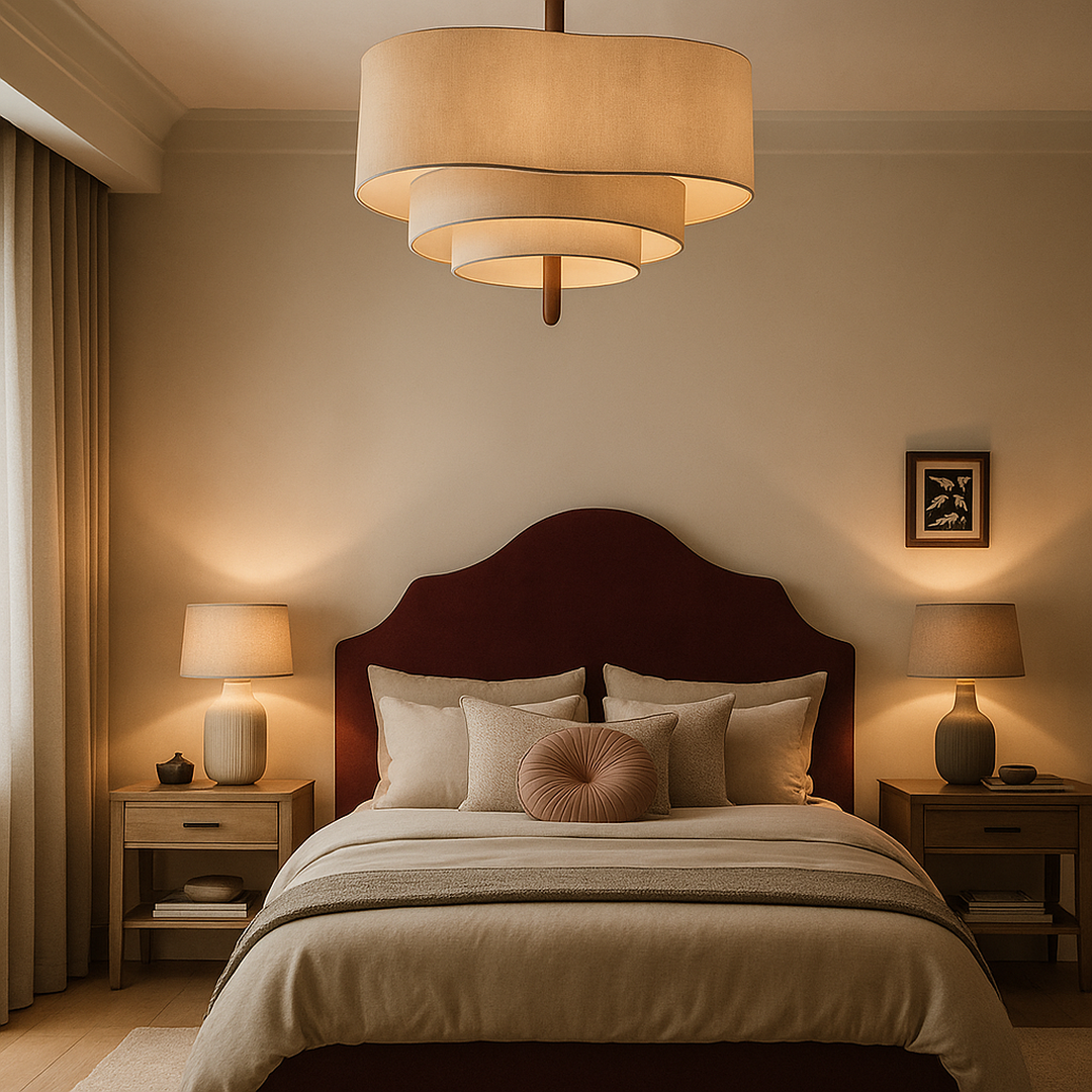 Hanglamp Modern met Drielaagse Ronde Kap en Houten Detail