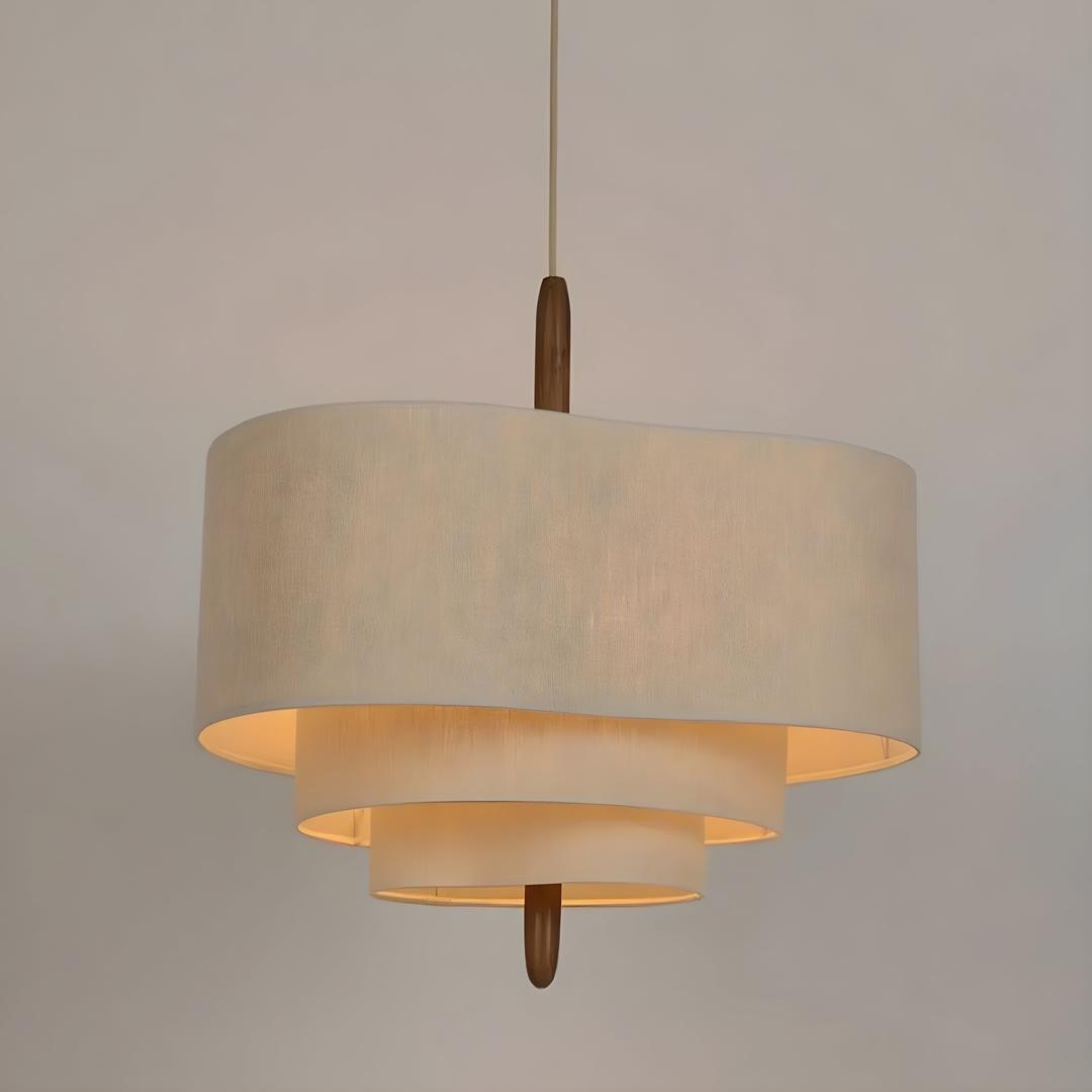 Hanglamp Modern met Drielaagse Ronde Kap en Houten Detail